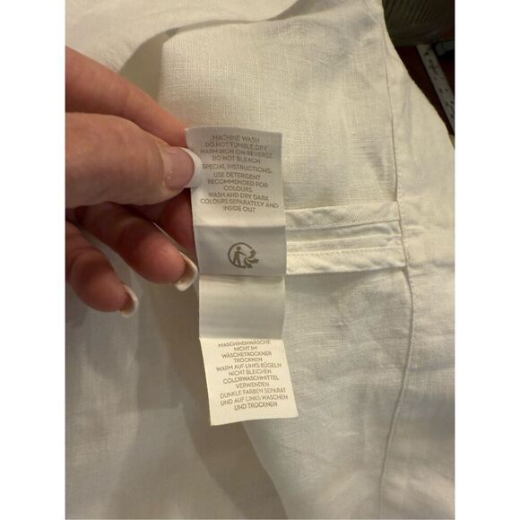 Boden White Linen Frill Cuff Dress Sz. 14 Lightweight Packable Classic - Picture 13 of 13